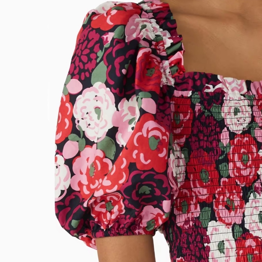 KATE SPADE Rosette Blooms puff sleeve peplum top🌺🌺 - Picture 3 of 6
